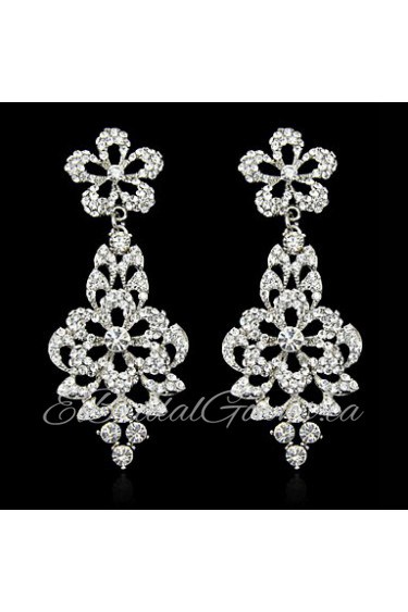 Lady's Multi-Stone Zircon Crystal Silver Chandelier Drop Earrings for Wedding Party Jewelry