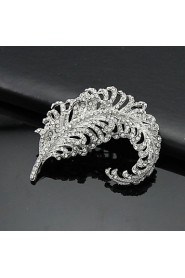 Women's Silver AZircon Crystal Leaf Brooch & Pins for Wedding Party Jewelry