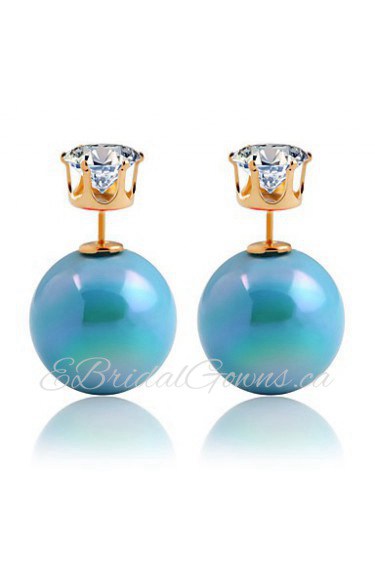 Gradient Color Sided Pearl Sweet Candy Color Zircon Earrings