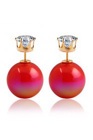 Gradient Color Sided Pearl Sweet Candy Color Zircon Earrings