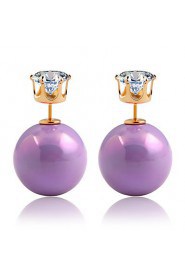 Gradient Color Sided Pearl Sweet Candy Color Zircon Earrings