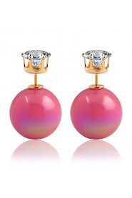 Gradient Color Sided Pearl Sweet Candy Color Zircon Earrings