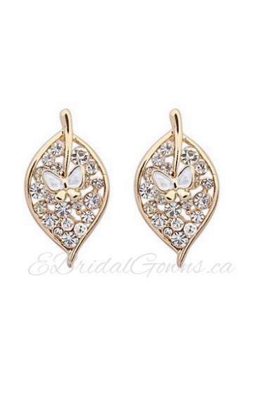 Fashion Leaf Diamond Earrings - A Leaf World