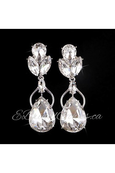 Luxurious Big Rhinestones Long Vintage Dangle Brides Bridesmaids Wedding Party Princess Leaf Earring