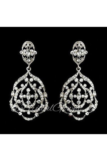 Vintage Women's Big Earrings Diamond Silver Earring For Wedding Bridal