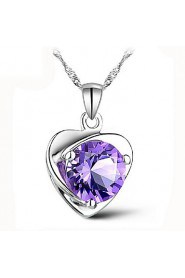 Top Classic Lady Fashion Heart Pendant Necklace Amethyst Crystal Jewelry New Girls Women