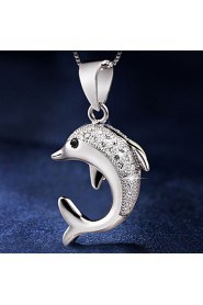 Time Limited Lovely Real 925 Silver Cute Dolphin Super Flash Pendant With Link Chain Women Necklace Fashion Trendy