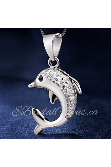 Time Limited Lovely Real 925 Silver Cute Dolphin Super Flash Pendant With Link Chain Women Necklace Fashion Trendy