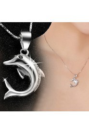 Time Limited Lovely Real 925 Silver Cute Dolphin Super Flash Pendant With Link Chain Women Necklace Fashion Trendy