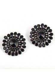 Black Flower Shiny Droplets Resin Stud Earrings Daily 1 pair