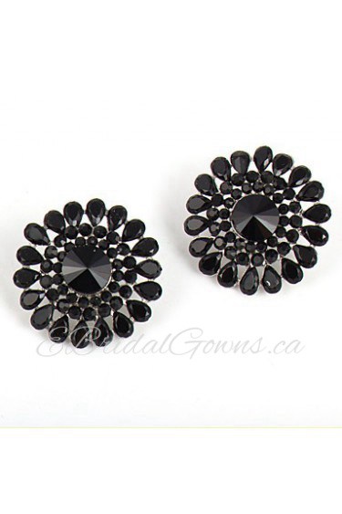 Black Flower Shiny Droplets Resin Stud Earrings Daily 1 pair