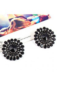 Black Flower Shiny Droplets Resin Stud Earrings Daily 1 pair