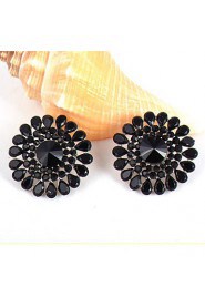 Black Flower Shiny Droplets Resin Stud Earrings Daily 1 pair