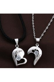 Couples' Silver Heart Pendants With Cubic Zirconia(2 pcs)