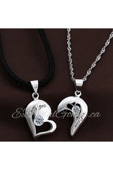 Couples' Silver Heart Pendants With Cubic Zirconia(2 pcs)