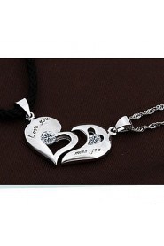 Couples' Silver Heart Pendants With Cubic Zirconia(2 pcs)