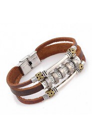 Punk Style Leather Bracelet Letter Pattern Men's Woven Metal Decoration Jewelry