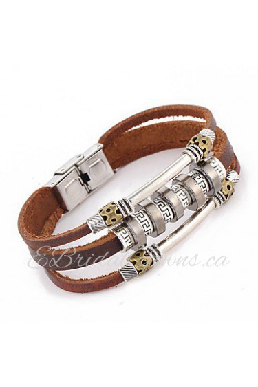 Punk Style Leather Bracelet Letter Pattern Men's Woven Metal Decoration Jewelry