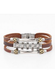 Punk Style Leather Bracelet Letter Pattern Men's Woven Metal Decoration Jewelry