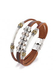 Punk Style Leather Bracelet Letter Pattern Men's Woven Metal Decoration Jewelry