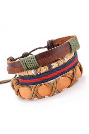 Punk Adjustable Waxed Cord Hand-woven Leather Bracelet Multilayer Cross Section Of Men And Women(four pairs)