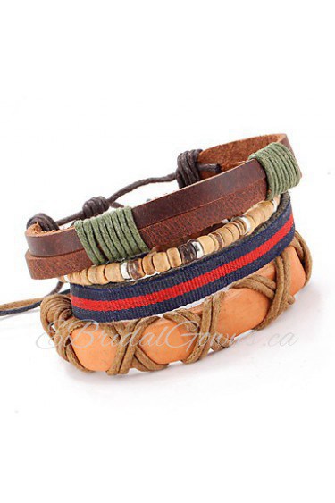 Punk Adjustable Waxed Cord Hand-woven Leather Bracelet Multilayer Cross Section Of Men And Women(four pairs)