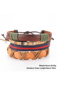 Punk Adjustable Waxed Cord Hand-woven Leather Bracelet Multilayer Cross Section Of Men And Women(four pairs)