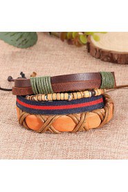 Punk Adjustable Waxed Cord Hand-woven Leather Bracelet Multilayer Cross Section Of Men And Women(four pairs)