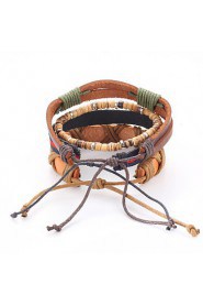 Punk Adjustable Waxed Cord Hand-woven Leather Bracelet Multilayer Cross Section Of Men And Women(four pairs)