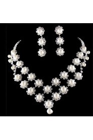 Wedding Bridal Bridesmaid Crystal Necklace Earrings Jewelry Set