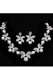 Women's Alloy Silver Crystal Neclace & Earrings Jewelry Set for Wedding Party