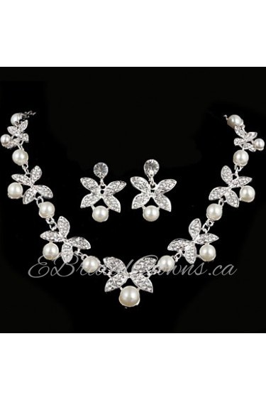 Women's Alloy Silver Crystal Neclace & Earrings Jewelry Set for Wedding Party