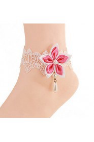 Bauhinia Pink White Lace Flower Girl Anklets