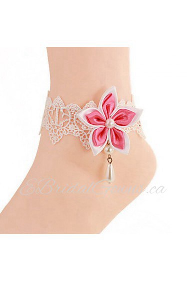 Bauhinia Pink White Lace Flower Girl Anklets