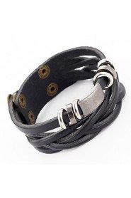 Punk Retro Waxed Cord Hand-woven Leather Bracelet Multilayer Cross Section Of Men And Women