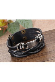 Punk Retro Waxed Cord Hand-woven Leather Bracelet Multilayer Cross Section Of Men And Women