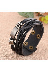 Punk Retro Waxed Cord Hand-woven Leather Bracelet Multilayer Cross Section Of Men And Women