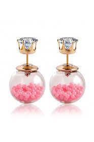 Simple Pearl Female Candy Color Transparent Double-sided Hollow Glass Beads Earrings