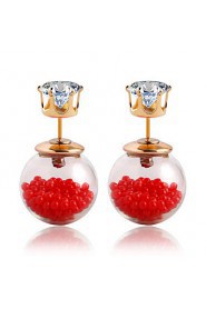 Simple Pearl Female Candy Color Transparent Double-sided Hollow Glass Beads Earrings