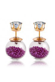 Simple Pearl Female Candy Color Transparent Double-sided Hollow Glass Beads Earrings