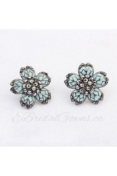 New Vintage Women Super Flash Rhinestone Ear Studs Retro Punk Five Leaf Flower Pierced Earrings