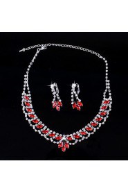 Fashion Women's Red Rhinestone Necklace&Ring Set