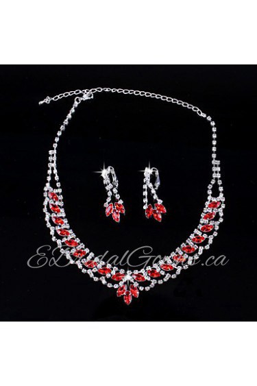 Fashion Women's Red Rhinestone Necklace&Ring Set