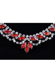 Fashion Women's Red Rhinestone Necklace&Ring Set