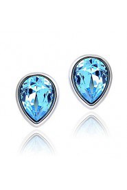 Love Amethyst Blue Water Shaped Stud Earrings Fashion Crystal Weeding Jewelry for Women 925 Sterling Silver