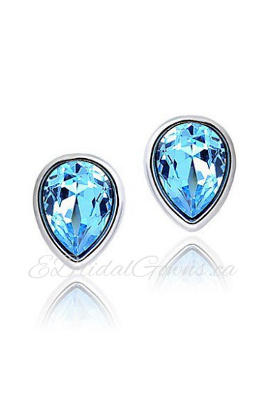 Love Amethyst Blue Water Shaped Stud Earrings Fashion Crystal Weeding Jewelry for Women 925 Sterling Silver