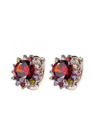 Red Gem AZircon Silver Hoop Stud Earrings