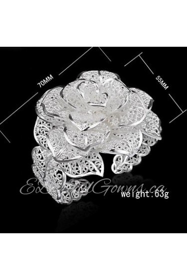 Fashion Sterling Silver Plated Rose Bangle Women's Bracelet