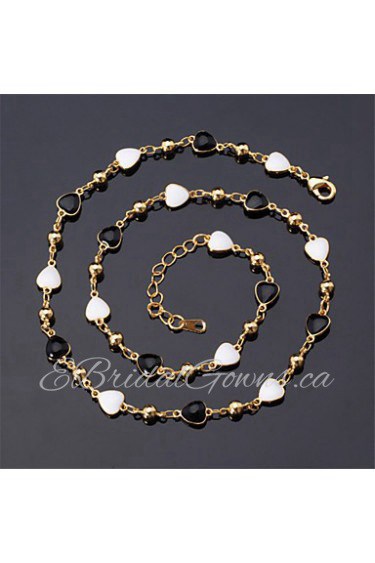 New Women's Black White Enamel Hearts Choker Necklace Chain 18K Real Gold Plated Jewelry Gift for Women