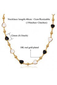 New Women's Black White Enamel Hearts Choker Necklace Chain 18K Real Gold Plated Jewelry Gift for Women